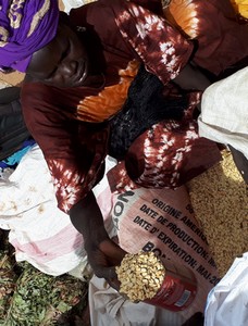 vendeuse de graines de pastèque sur le marché de Galoya